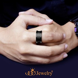 555Jewelry Cool Stainless Steel Ring for Men, Wide Rings for Men, Twisted Cable Inlay Men's Wedding Band, Wedding Bands for Men, Wide Black Ring for Men, Size R, Black