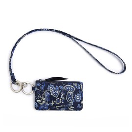 Lanyard Wallet, ID Wallet for Women and Teens, Lanyard with ID Holder for Girls, Cotton Zip ID Case and Lanyard, Card Holder Wallet, ID Badge Holder and Lanyard with Keyring for Women (Royal Navy)