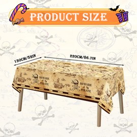 Abeillo Pirate Party Tablecloth - Treasure Map Tablecover Plastic Rectangular Pirate Table Covers Pirate Party Decoration for Treasure Adventure Theme Party, Birthday Party Supplies, 130 x 220 cm