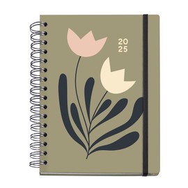 Miquelrius - Calendar 2025, Annual Calendar 168 x 218 mm, Weekly Calendar, Double Spiral, Laminated Cardboard Cover, Paper 100 g/m², 6 Languages, Stickers, Diary Design by Jessica Nielsen, Tulips