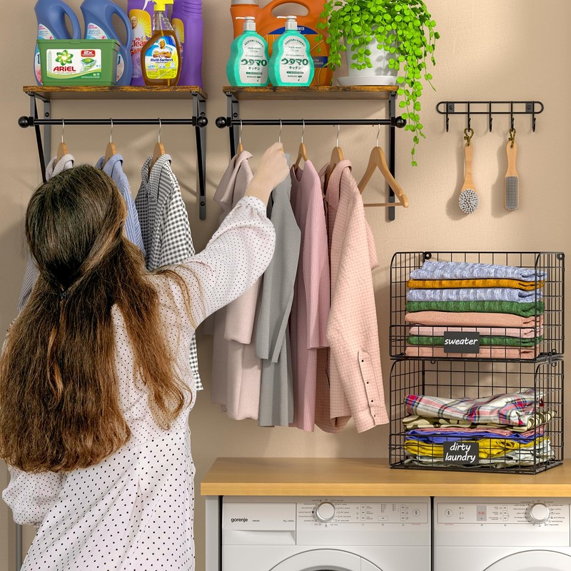 Laundry Room Shelves Wall Mounted with Wire Baskets, Over the