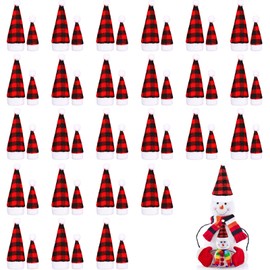 Skylety 50 Pieces Mini Christmas Hat, 2 Sizes Mini Buffalo Plaid Santa Hats, Mini Christmas Doll Crafts Hat for Christmas Tree Ornaments Cup Bottles Cover DIY Craft Art Decoration