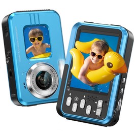 4K Underwater Camera Snorkeling 11FT Waterproof Camera 64MP Autofocus with 32GB Card Dual Screens Selfie 16X Zoom Floatable Compact Digital Camera Waterproof with 2 Batteries (Blue)