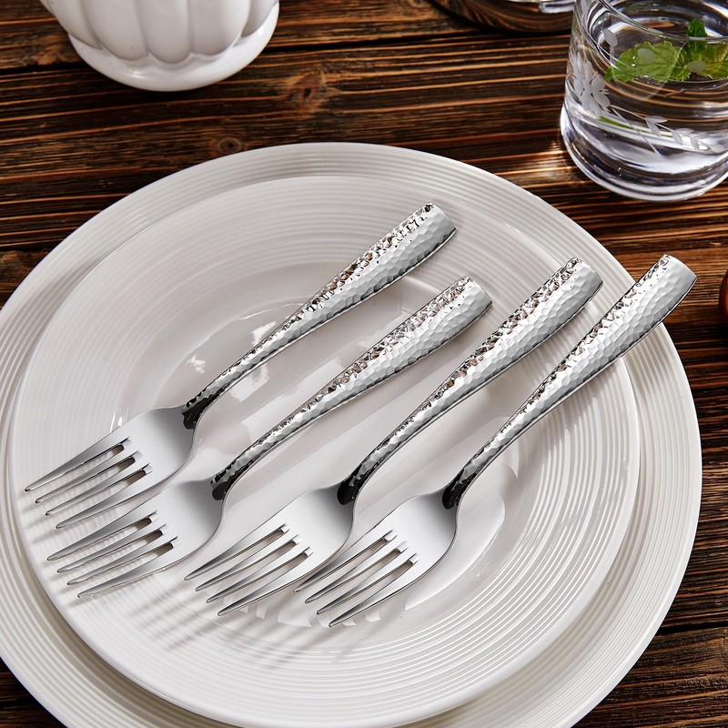 KEAWELL Premium 4-Piece 7.6" Louis Hammered Salad Fork Set, 18/10