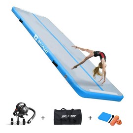 AKSPORT Gymnastics Air Mat Tumble Track Tumbling Mat Inflatable Floor Mats with Air Pump-Classic Collection - Color: Light Blue, Size: 10ft x 3.3ft x 4inch