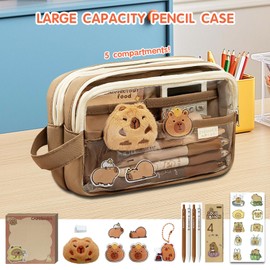 Pmueuff Capybara Pencil Case, Kawaii Capybara Stationery Set with Pens, Stickers, Notes, Pins and Pendants, Capybara Stationery Box, Cabibara Stuff Gifts for Boys Girls