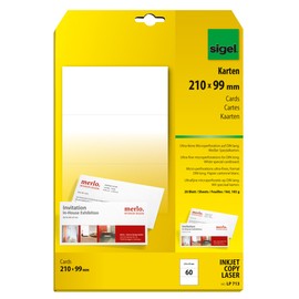 SIGEL LP713 Compliment Cards, DL, 185gsm, 60 pcs. = 20 sheets, white