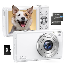 CAMKORY 4K Digital Camera, 48 Megapixel 4K Video Resolution, Autofocus, Macro Photography, Ultra Lightweight, Multifunctional, Beginners, Students, School Trips, White