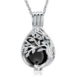 shajwo Tree of Life Urn Necklaces for Ashes for Women Men Teardrop Cremation Jewelry for Ashes Memorial Pendant,Black