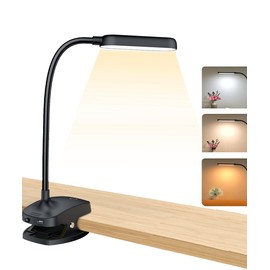 COLORLIFE Desk Lamp Clip On Light-7W 2600mAH Flexible Gooseneck Battery Operated Rechargeable Reading Lamp with Clamp & Stepless Brightness for Desk,Piano,Bed Headboard and Computers