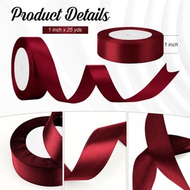 Red Ribbon for Gift Wrapping 1 Inch 25 Yds Satin Ribbons for Hair Wine Ribbon Burgundy Ribbons for Crafts Wedding Decor Flower Bouquet Chirstmas Hair Bows Sewing, Teacher