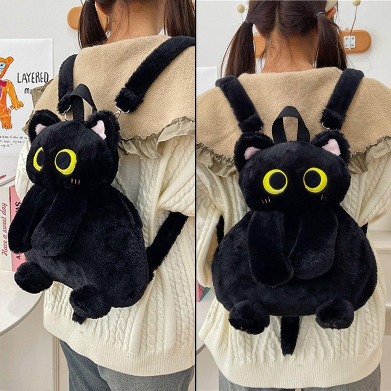 1 Piece Black Cat Bag, Cute Plush Backpack, Creative and