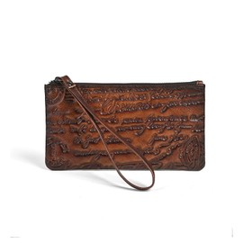 AEGGEAI Genuine Leather Wallet Coin Purse with Embossed Pattern, Top Zipper Wallet, Coffee
