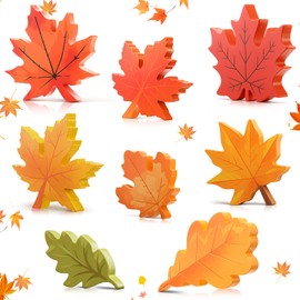 Yookeer 8 Pcs Fall Decor Wooden Maple Leaves Decorations for Home Fall Leaves Thanksgiving Wooden Table Signs 3D Autumn Baby Shower Table Centerpieces for Vintage Harvest Tiered Tray Party Decor