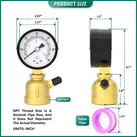 BOGERDACK 0-60PSI Air Test Pressure gauges, 2" Double Graduated Dial, 3/4" FNPT Forged Brass Bell Shape Body Assembly, 1/8" NPT Air Bleeding Valve, for Pressure Testing on Home Gas Line