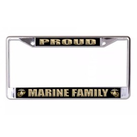 PROUD MARINE CORPS FAMILY USA MADE CHROME LICENSE PLATE FRAME