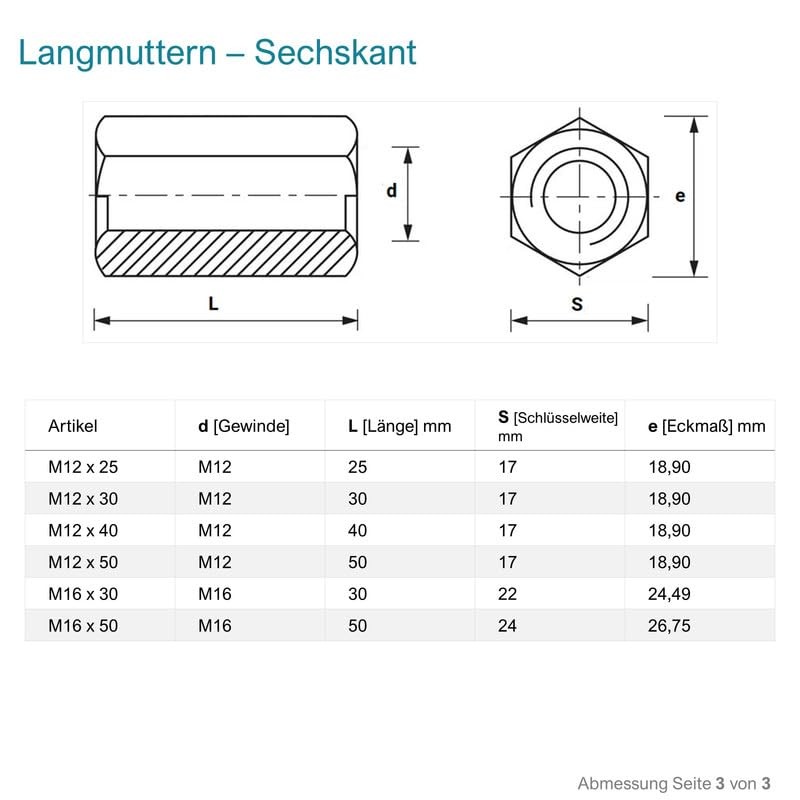 Long Nut M6 x 35 mm Galvanised Steel Hexagonal Connection