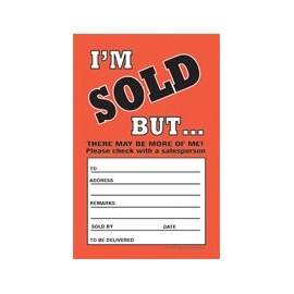 DYC110 - I'm Sold but There Might be More of Me" Fluorescent Red Orange and Black Unstrung Drill Sale Tags (No Strings) Small Price Cards - (100 Pack) Business Store Signs (3 1/2" x 5 1/2")