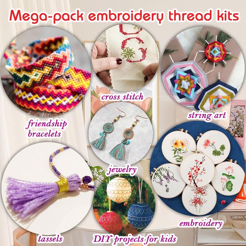 QCZKB Friendship Bracelet String 102 Skeins Fashionable Rainbow Color Embroidery