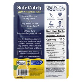 Safe Catch Elite Lowest Mercury Wild-Caught Tuna Pouch Citrus Pepper Seasoned Fish, Gluten-Free, Paleo, Keto, Non-GMO, High Protein Food, 2.6oz Packets, Pack of 12