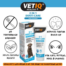 VetIQ 2in1 Denti-Care Edible Dog Toothpaste, 70g, Dog Cleaning Products Reduce Tartar Build-Up and Give Your Dog Fresh Breath, Puppy Toothpaste With No Artificial Ingredients, Fresh Dog Breath