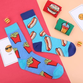 2 Pairs of Funny Crazy Unisex Socks, Novelty Mix & Match Food Motif Socks - Cola Fries Hamburger Hotdog, Fun Cool Socks, Colourful Soft, Fun Christmas Birthday Valentine's Greeting Holiday Gifts,