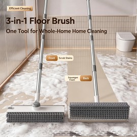 Adjustable 3 in 1 Floor Scrub Brush with Long Handle, White