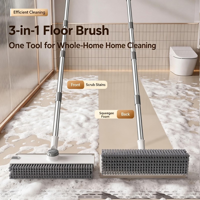 Adjustable 3 in 1 Floor Scrub Brush with Long Handle,