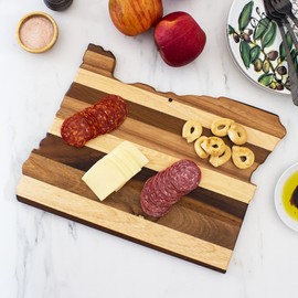 Totally Bamboo Rock & Branch Shiplap Series Oregon State Shaped Wood Cutting Board and Charcuterie Serving Platter, Includes Hang Tie for Wall Display