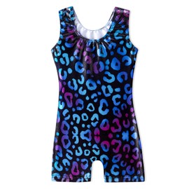 HOZIY Gymnastics Leotards with Shorts for Girls Toddlers Kids Biketard Tumbling Outfits Sparkle Unicorn Leopard Galaxy, Black Leopard, 3-4T