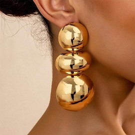 Large Gold Ball Earrings for Women Chunky Oversized Bold Golden Dangle Statement Earring Vintage Big Balls Beads Round Costume Jewelry Accessories (Gold)