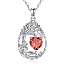 AINFQY Tree of Life Birthstone Necklace Sterling Silver Teardrop Pendant January Garnet Birthstone Necklace Gemstone Anniversary Birthday Jewelry Graduation Gifts for Women Wife (01-Jan-Garnet)