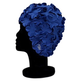 Blue Reef Isla Floral Ladies Classic Retro 3D Flower Petal Dark Plain One Colour Stylish Vintage Swimming Hat Swim Cap Generous One Size Adults (Navy Blue)