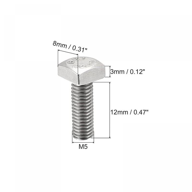 sourcing map Square Head Bolt, 10pcs M5x12mm Fully Thread 304