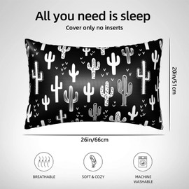 1 Pack Satin Pillowcase for Hair and Skin Funny Black and White Cactus Imitation Silk Pillowcase with Hidden Zipper Soft Breathable Smooth Cooling Pillow Cover Standard Size for Bedroom Sofa 20”x26”