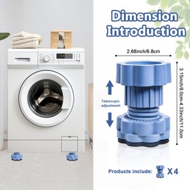 Wshxjzyay 4 Pack Universal Heightening Pad for Washing Machine Base, Universal Heightening Pad, Washing Machine and Refrigerator Shock-Absorbing and aAnti Slip Base