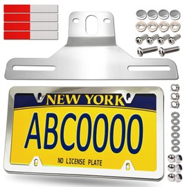 FBJTDQ Trailer License Plate Bracket Holder - Heavy-Duty Stainless Steel Bracket & Chrome car tag Frame for Universal License Plates for Trucks, Trailers, RVs, Boats, with Mounting Screws, Caps