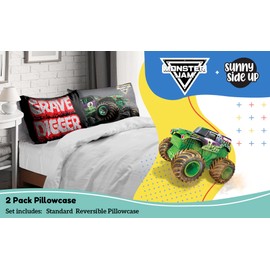 Sunny Side Up Monster Jam Grave Digger 2 Pack Reversible Pillowcases - Double Sided Pillow Covers, Kids Super Soft Trucks Bedding