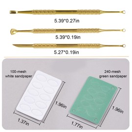 XEAOHESY 3 Pieces Gold Stainless Steel Double-End Nail Cuticle Pusher Nail Art Pre-Treatment Cuticle Remover Tool With 10 Sheets Sandpaper Dead Skin Removal Nail Cuticle Remover Trimmer Pen