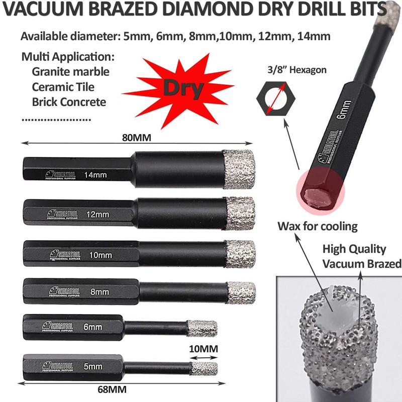 Professional Dry Diamond Tile Drill Bit with Hex Shank 2pcs