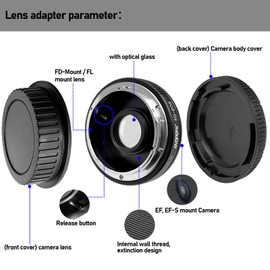 FD Lens to EF Lens Adapter Ring for FD/FL Lens Compatible with EF-S Mount Camera 7D, 10D, 20D, 30D, 40D, 50D, 60D, Rebel xt, T2i, T3, T3i, T4, 400D, 450D, 1300D