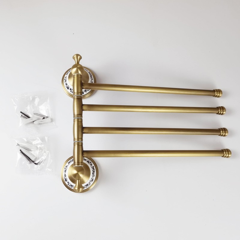 Swivel Towel Rack for Bathroom, Antique Bronze Folding 4 Arms