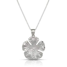 Better Jewelry Large Hibiscus .925 Sterling Silver Necklace w. Box Chain (18)