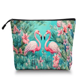 Scribesense Makeup Bag Travel Makeup Organizer Waterproof Cosmetic Bag Pouch with Zipper 6.7x9.45in for Women Female Friend Mom - Flamingos