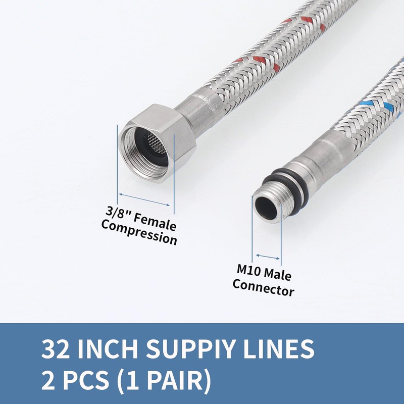 Homevacious 32-Inch Long Stainless Steel Supply Lines 3/8-Inch Female Compression