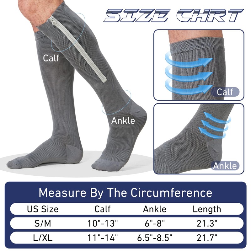 Men Zipper Compression Socks Colorful 20-30mmhg Compression Stockings Knee High