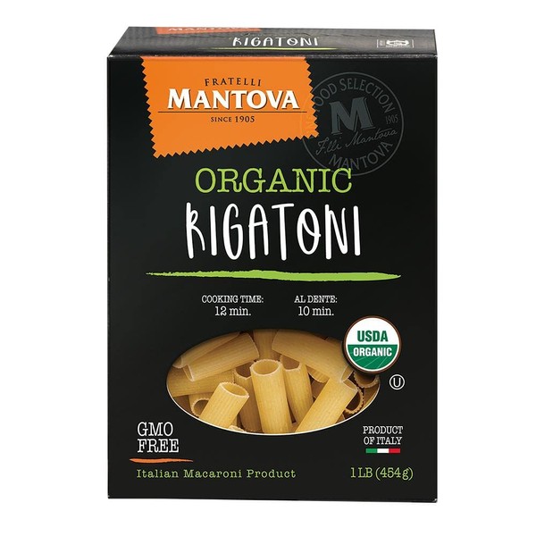 Mantova Italian Organic Rigatoni Pasta - 100% Durum Semolina Organic Rigatoni - 1 Pound (Pack of 6) - Product Of Italy