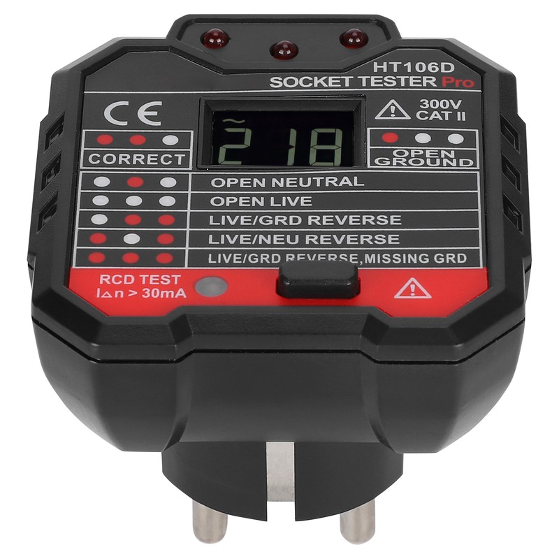 HT106D Digital Display Socket Detector Portable Phase Power Polarity Tester