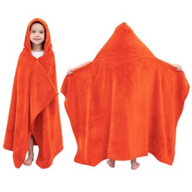Hiturbo Kids Hooded Bath Towel: Soft Plush Pool Beach Fleece Towel Blanket - 50"x30" Toddler Towels Wrap for Boys Girls 3-12 Years (Orange)