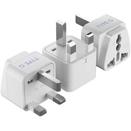 Ceptics UK, Hong Kong, Ireland, UAE Travel Plug Adapter (Type G) - 3 Pack [Grounded & Universal] (GP-7-3PK), White, Standard